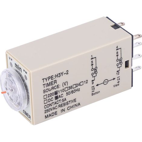 Relais temporisé H3Y-2, temporisateur à la mise sous tension, 0-3 min, 8 broches, 24 V/110 V, 220 V CA. (1/5)