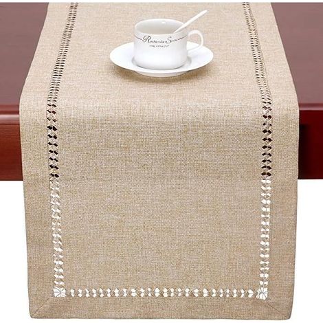 Chemin De Table, Chemin De Table À Manger Gris Ajouré À La Main Ou Écharpe De Commode, Rectangulaire 32 183cm - Beige (1/4)