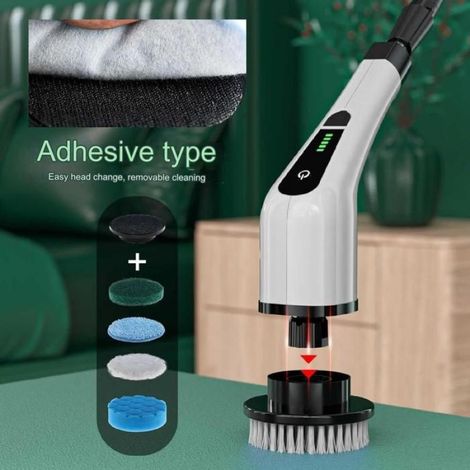Brosse de nettoyage électrique rotative sans fil avec têtes de brosse rotatives, balai à franges motorisé 360° pour baignoire et (1/5)
