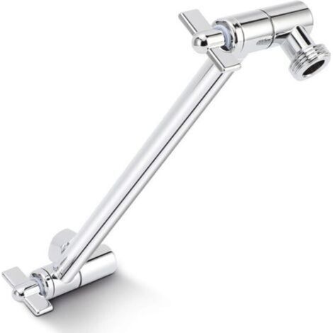 Rallonge de pommeau de douche, 25 cm, bras de douche réglable, montage sans outil, chromé, pour tous les angles de douche, raccord universel G1/2, argenté (1/4)