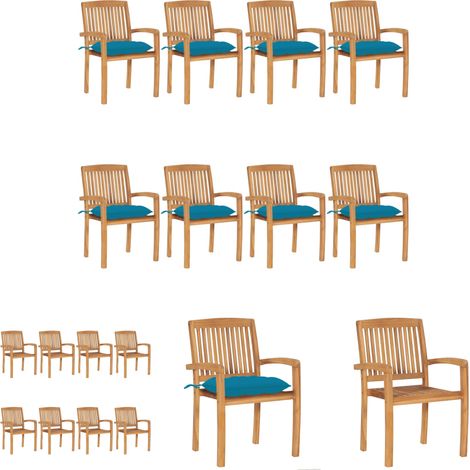 Gartenmöbel Teak - vidaXL Stapelbare Gartenstühle mit Kissen 8 Stk. Massivholz Teak - Gartenstühle mit Kissen (1/5)