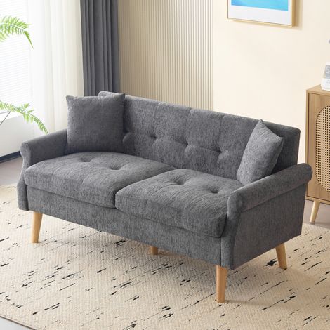 Sofá de 2 plazas 162x74x77 cm gris en chenilla con cojines gruesos y patas de madera maciza (1/5)