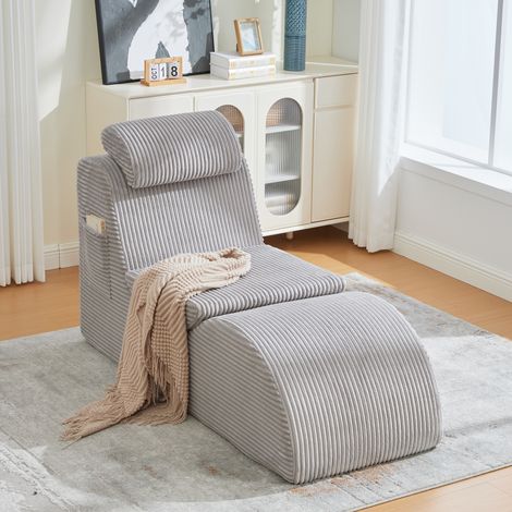 Sillón relax 160x66x90 cm en tejido de pana gris claro, ahorro de espacio FLORAGRACE (1/5)