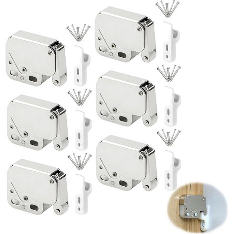 Lot de 6 loqueteaux de porte à pression pour portes d'armoire - Système Push to Open pour façades sans poignée - Loqueteaux à ressort automatique pour cuisine et tiroirs - Verrouillage du modèle M (1/5)