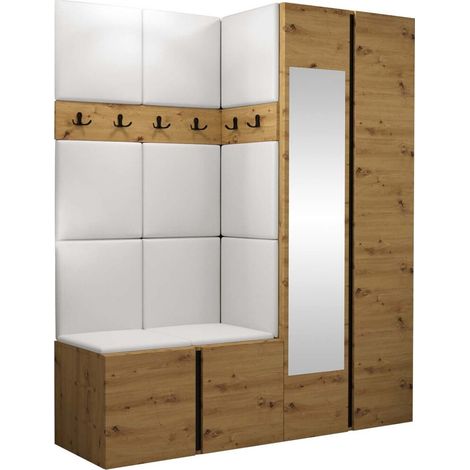 Meuble d'entrée Pinis X, Faux cuir Soft 017, 186x158x46cm, Disponible, Faux cuir, Stratifié, À poser, Murale