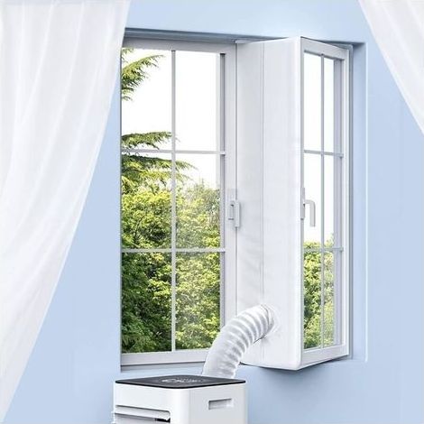Joint de fenêtre de climatiseur, joint de fenêtre étanche pour climatiseurs mobiles, sèche-linge, kit de joint de fenêtre AC portable de 400 cm avec fermeture éclair et fermeture adhésive (1/4)