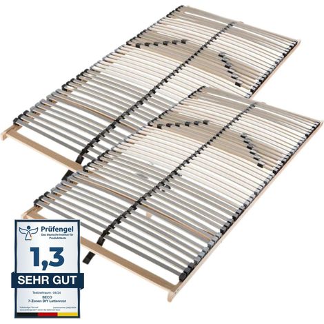 Lattenrost 200x200, 42 Latten, 7 Zonen Lattenrost, Federholzrahmen aus Buche, Kopfteil nicht verstellbar, Made in Germany, Selbstmontage, Traglast 150Kg