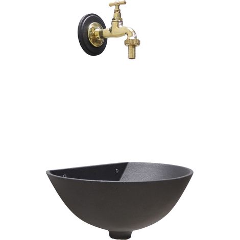Fonderia Bongiovanni – Fontaine murale en fonte d'aluminium gris – Robinet en laiton – Traitement anticorrosion – Dimensions 33x24x21 cm
