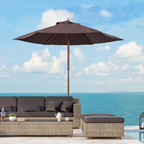 Sombrilla de Terraza Ø250x230 cm con 6 Varillas Sistema de Cuerda para Exterior Balcón Patio Café (1/5)