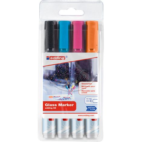 Set di 4 pennarelli in vetro Edding - Nero, blu, rosa e arancione (1/5)