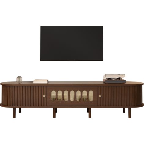 ELVMI Mobile TV con 1 Anta a Ribalta, 2 Ante Scorrevoli e 5 Vani Chiusi, Soggiorno, MDF, 180 x 40 x 40 cm, Noce (1/5)