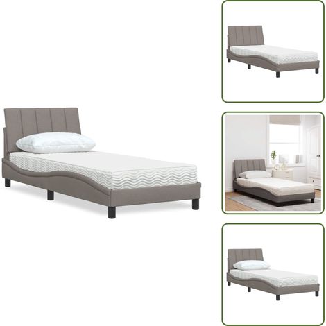 Lit avec matelas taupe 90x200 cm tissu - Lit - Lits - Meuble De Chambre À Coucher - Sommier (1/5)
