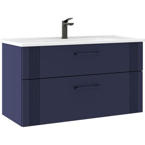 Waschtischunterschrank "Bari 100 v2" – 100 x 45 x 55 cm – Mattes Marineblau (1/3)