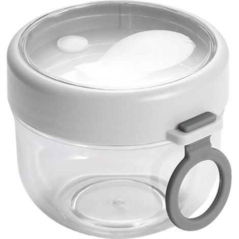 Pot à yaourt portable en plastique avec couvercle et cuillère, pot à dessert étanche, idéal pour le petit-déjeuner au yaourt, le porridge, etc., blanc. (1/4)