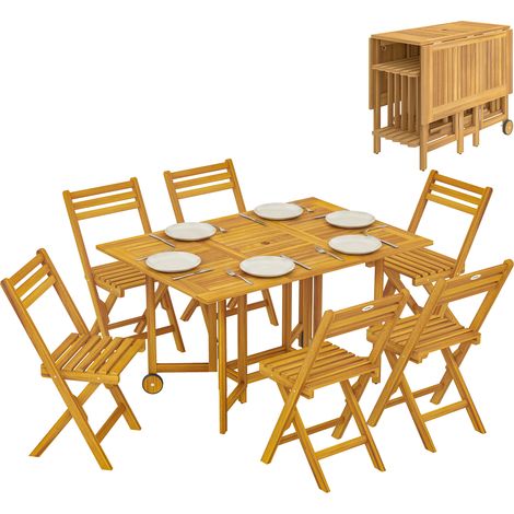 Outsunny 7 Pieces Garden Dining Set with Extending Table, 6 Folding Chairs (1/5)