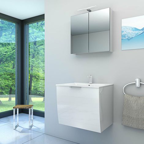 AcquaVapore Badmöbel Set Gently 1 V1 Weiß MDF Waschtisch 60cm JA mit 1x 5W LED / 1x Energiebox (1/5)