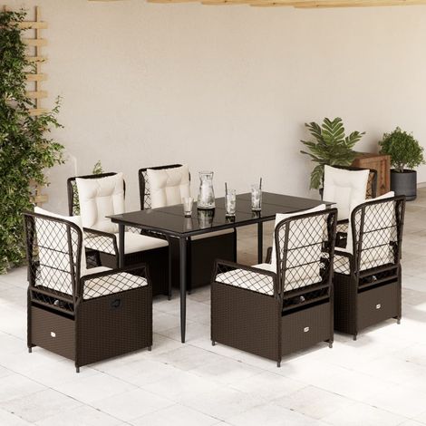 Teenpull – 7-tlg. Garten-Essgruppe mit Kissen Braun Poly Rattan (1/5)