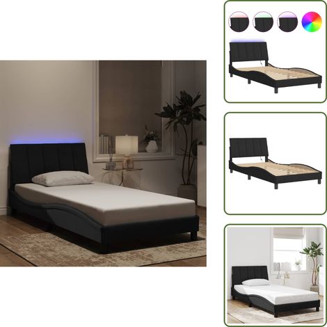 Cama con luces - vidaXL Estructura de cama con LED sin colchón Hanko terciopelo negro 100x200 cm - Cama con cabecero