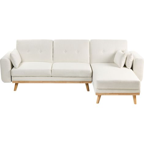 Corner Sofa Bed 3 Seater KAARINA Fabric White Left Hand