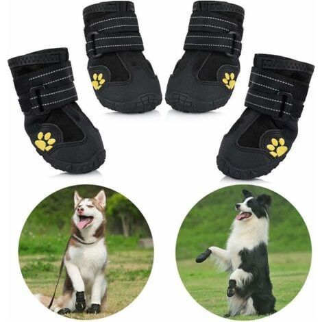 BUNTHAUS Bottes pour Chien de Protection, Lot de 4 étanche Chaussures de Chien pour Chiens de Taille Moyenne et Grande Noir