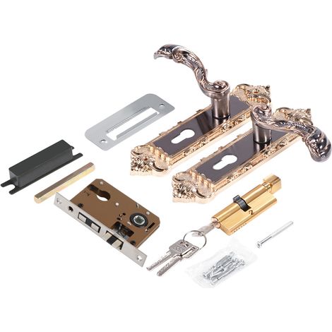 Set di serratura per porta in stile europeo vintage, maniglia per porta della camera da letto in lega di alluminio, serratura per porta interna con chiavi e accessori, maniglie per porte antiche con s