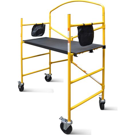 Échafaudage pliant en acier 225 kg – Hauteur de travail 90 cm – 4 roues avec frein – Conception robuste pour chantiers intérieurs et extérieurs – Workmen Storage