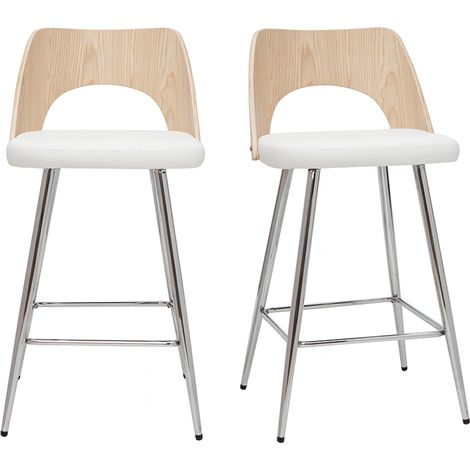 Design-Barhocker in Weiß und Holz H66,5 cm (2er Set) FALCOM
