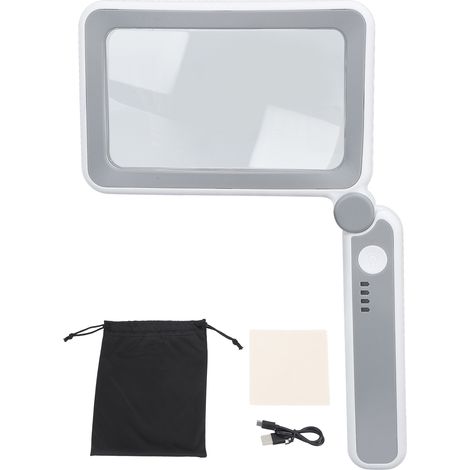 Loupe Rectangulaire 4X avec 3 Modes LED et Contrôle Tactile, Loupe Manuelle Ergonomique pour la Lecture des Personnes Âgées (1/5)