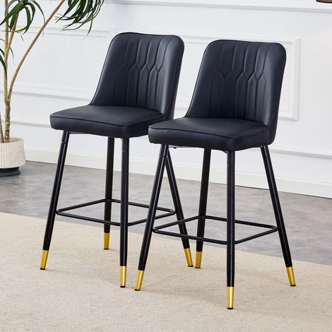 2er-Set Barhocker 100 cm aus schwarzem PU, Metallbeine mit Fußstütze HAVRYA (1/5)