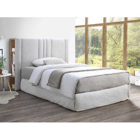 Vente-Unique – Tête de lit 140 cm avec 8 niches de rangement – Tissu 100% lin – Couleur gris clair et naturel – Hauteur 121 cm