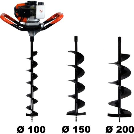 Gt Garden – Tarière thermique 52 cm3 3 CV – Mèches Ø 100/150/200 mm – Vitesse de forage ajustable – Système de débrayage