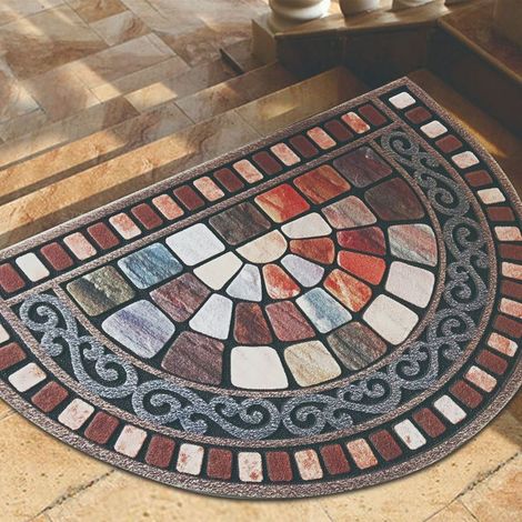 Tapis antidérapant, paillasson demi-cercle unique, tapis de nettoyage, décor d'entrée intérieur et extérieur pour garage et maison - 40 x 60cm [velours cristal, fond en plastique]