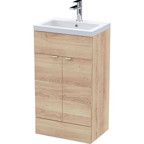Alrewas Contemporary 2 Door Floor Standing Vanity Unit with Basin, Bleached Oak, 500mm