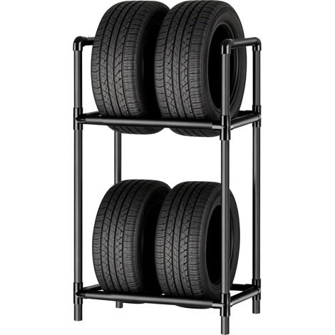 Porte-pneus pour 4Pneus,Étagère de Rangement pour Pneus Réglable en Hauteur Structure en Acier Robuste, Support de Rangement pour Garage & Atelier (57,2 x 37,3 x 114,6 cm) (1/5)