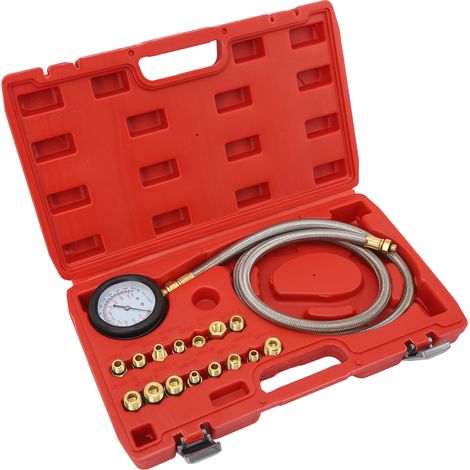 Outil de test de pression d'huile avec 15 adaptateurs, plage de 0 à 150 psi, kit de testeur de pression à tube flexible, type universel, convient à divers véhicules. (1/5)