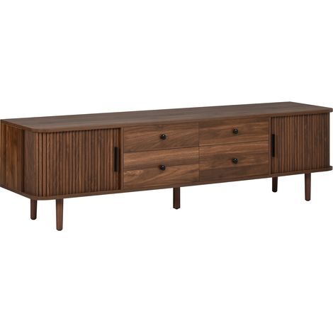 Meuble TV 165 cm en MDF avec 4 tiroirs et 2 portes coulissantes, grand rangement et coins arrondis pour salon et séjour (1/5)
