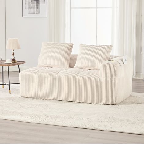 Sofá recto de 2 plazas 158x93x61 cm en tela de pana beige con almacenaje FloraGrace (1/5)