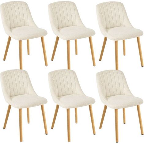 Goeurvant Moderne Esszimmerstühle mit dicker Sitzpolsterung, ergonomischer Rückenlehne und Holzbeinen, Stil und Komfort in einem - 6er Set - Weiß  -Chenille