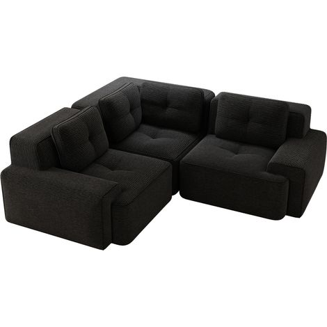 Divano angolare modulare in velluto a coste nero 206x206x69 cm senza montaggio MODENUIT (1/5)