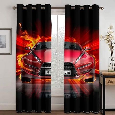 imprimé Voiture de Sport Lot de 2 Rideaux Occultants, Voiture de Course Rouge Rideau Thermique Isolant Anti Froid, 140x240, Rideau Occultant avec Œillets Rideau Fenetre - 140L X 240H cm (2 Panneaux) (1/5)