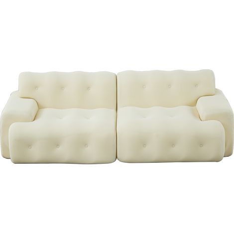 Sofá nube biplaza extragrande de tela beige con reposabrazos anchos y botones HOMVRA (1/5)