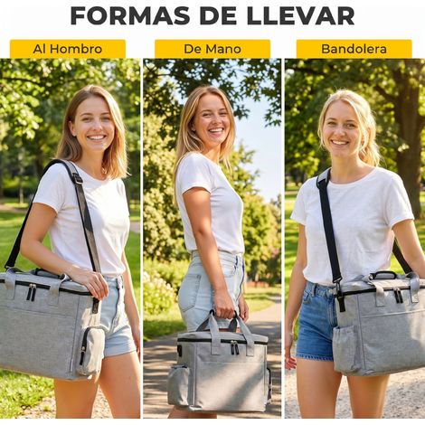 Sac de voyage pour chien avec 2 compartiments à friandises et poches pliables pour gamelles, gris clair (1/4)