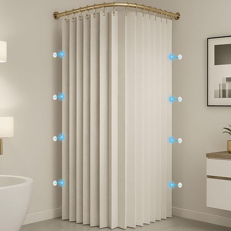 Rideau de Douche Anti Moisissure en Tissu Imperméable Lavable avec Crochets, Rideau de Douche d'angle Pliable Aimantée pour Salle de Bain, 230 g/m², Beige, 80x180cm (1/5)