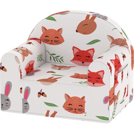 Fauteuil enfant avec canapé imprimé renard pour enfants de 18 à 36 mois, housse amovible et poche, 54 x 40 x 43 cm, blanc (1/4)
