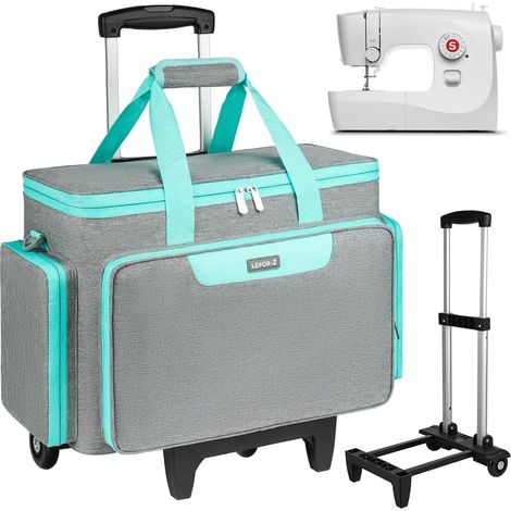 Sac à roulettes de Machine à Coudre est Détachable,Sac à Trolley de Machine à Coudre avec Panneau de Support inférieur,Convient à la Plupart Majeur Machine à Coudre,Gris Vert (1/5)