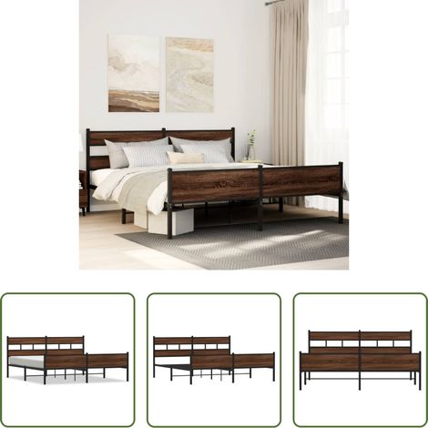 vidaXL Stahlbett -  Metallbett ohne Matratze Braun Eichen-Optik 180x200 cm (1/5)