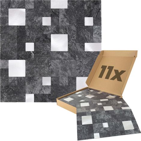 Wandpaneele selbstklebend Steinoptik 1m², 11 Stück Wandverkleidung feuchtigskeitsbeständig, Premium Qualität für Bad und Küche, Quadrat Rechteck Form - Anthrazit Silber