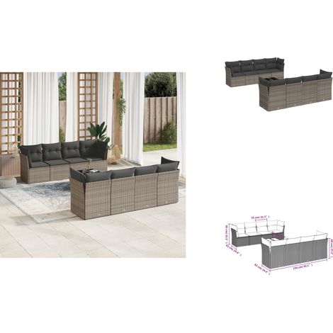 Salon de jardin 9 pcs avec coussins gris résine tressée - Ensemble Salon De Jardin - Mobilier De Jardin - Salon D'extérieur - Résine Tressée - Rotin Synthétique (1/3)