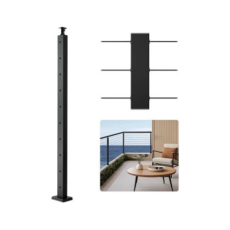 Poste de Barandilla de Cable 1 Pieza Postes de Barandilla 91,4 x 5 x 5 cm Poste de Riel de Cable de Acero Inoxidable SUS304 con Soporte Horizontal y Curvo, Negro, 1JZLGZXHS9148RVYS001V0 (1/5)