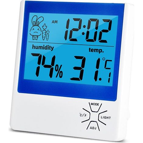 Thermomètre et hygromètre LCD rétroéclairé, station météo numérique d'intérieur et d'extérieur avec horloge (1/4)